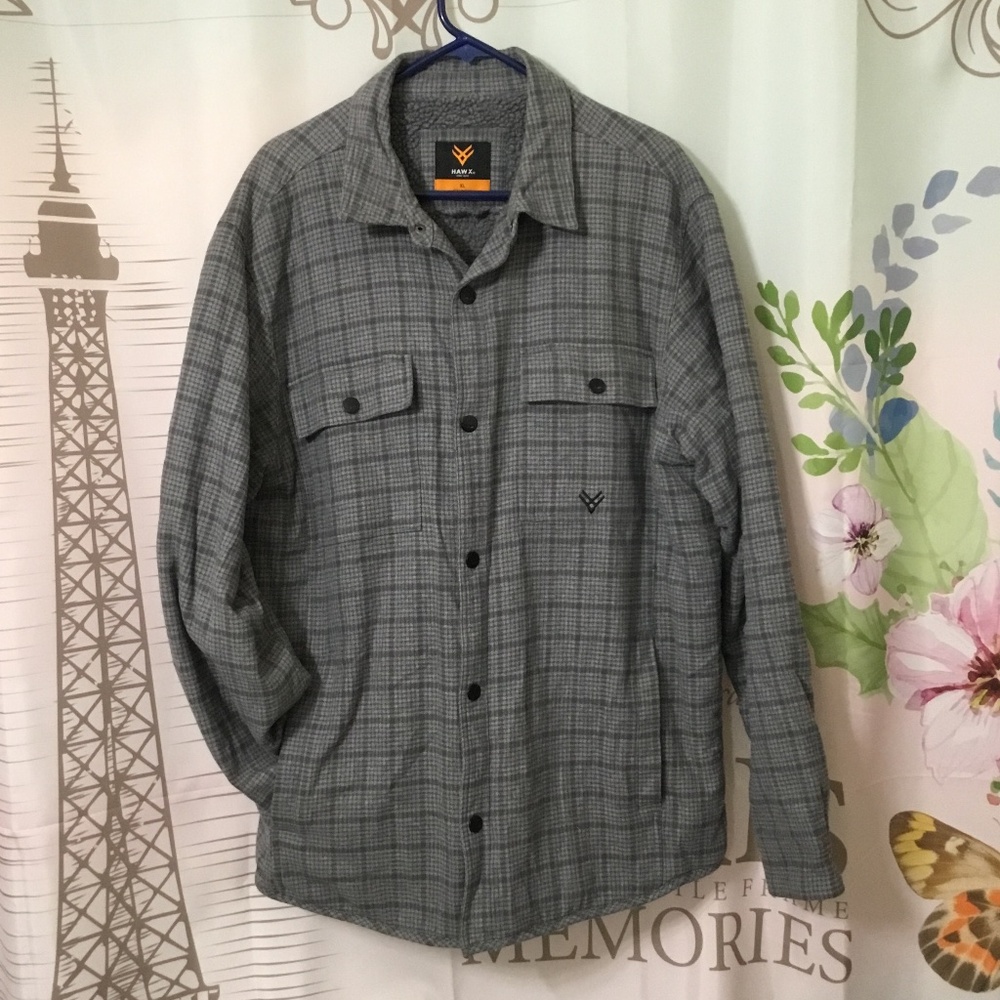 HAWX MEN'S LIGHT & DARK GRAY PLAID SHERPA LINED WORK INSULATED JACKET ~ XL